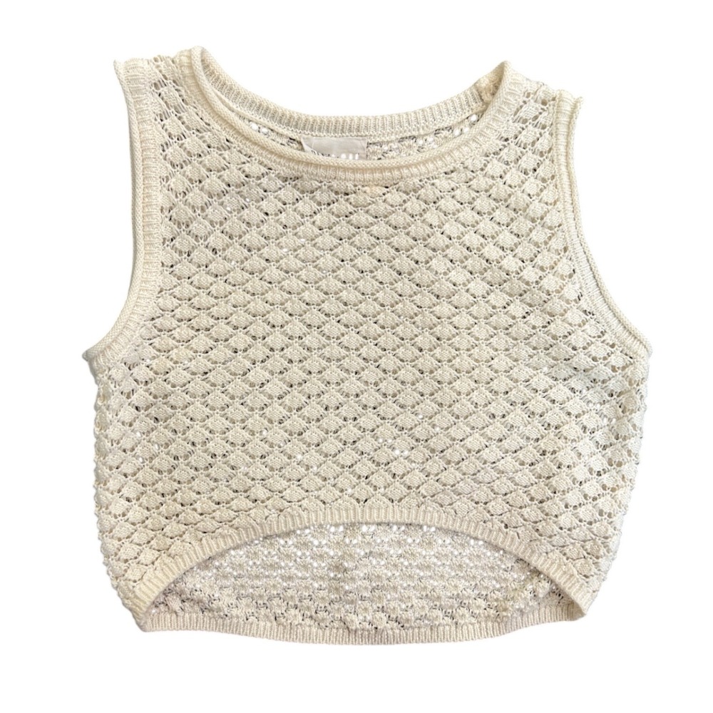 Olive + Oak Cream Knit Sleeveless Sweater Vest High Low Pointelle Top Large